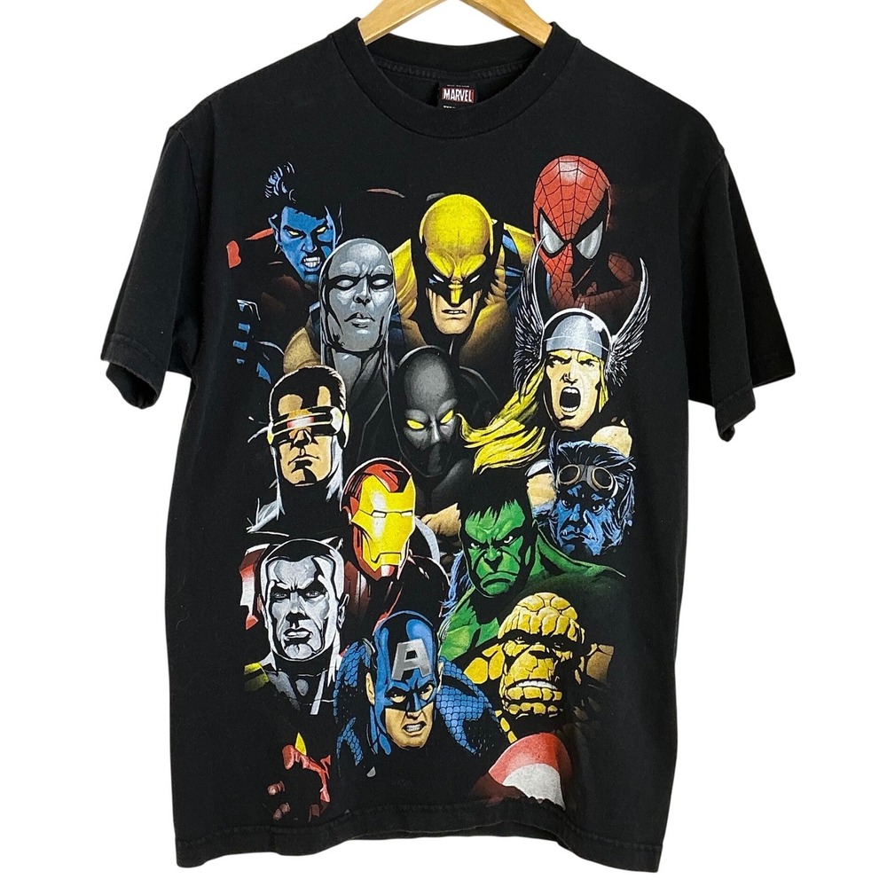 Marvel Comics Superhero Collage T Shirt Black Mens Size L